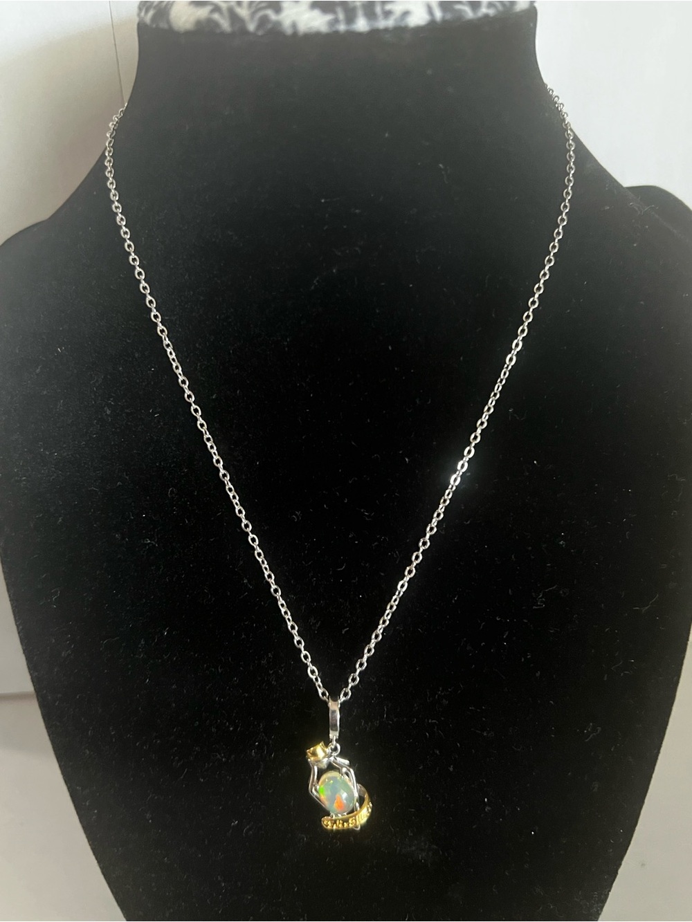 Elegant Stainless Steel Chain Necklace with Silver potion bottle Opal Pendant